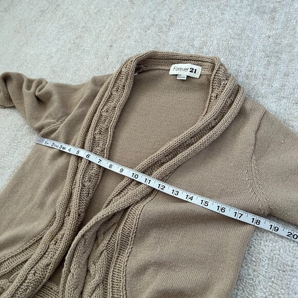 Forever 21 Chunky Cable Knit Tan Cardigan Sweater S - Picture 6 of 10